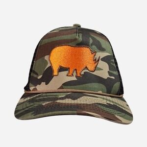 Dri Duck Camo Rhino Trucker Cap with Orange Rhino Graphic